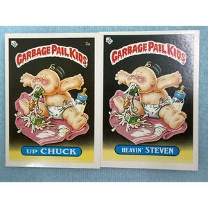 1986 Topps Garbage Pail Kids UK Minis Series 1 3A & 3B Up Chuck & Heavin Steven